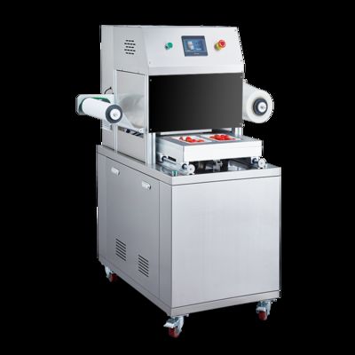 Gıda Sınıfı Paslanmaz Çelik ve 6061 Eloksallı Alüminyum Kalıplı Otomatik Dikey Tepsi Sızdırmazlık Makinesi DQ305L-V Vakum Yer Değiştirme Paketleme için