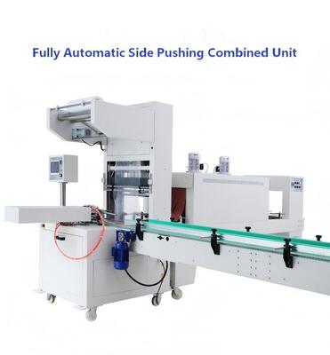 Fully-automatic side pushing sleeve film shrink packaging machine for mineral water bottles beverage beer cans PE film shrink wrapping